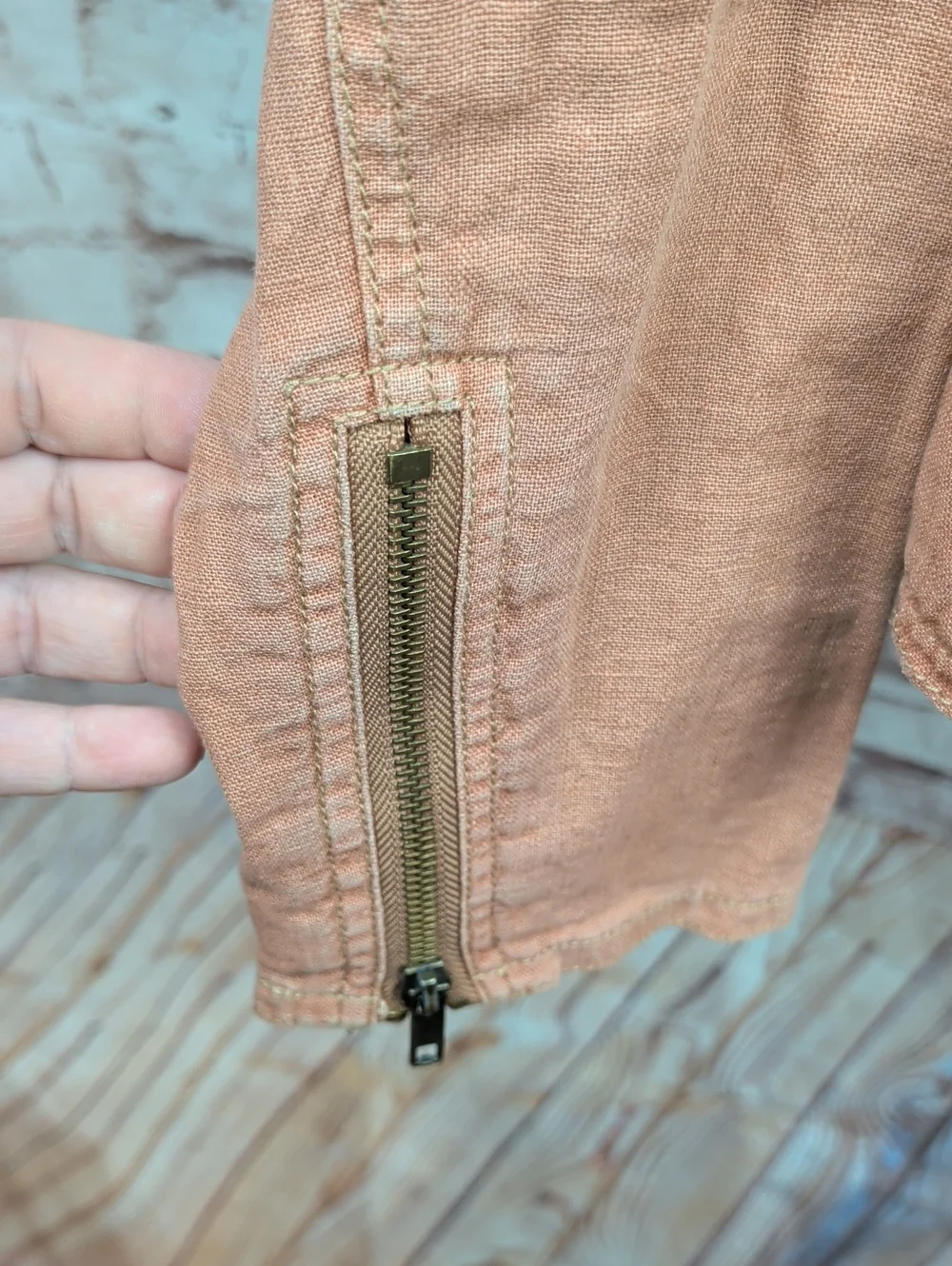 Free People Rosewood Washed Linen Blend Moto Jacket- Womens Size Small Like New - Picture 7 of 8